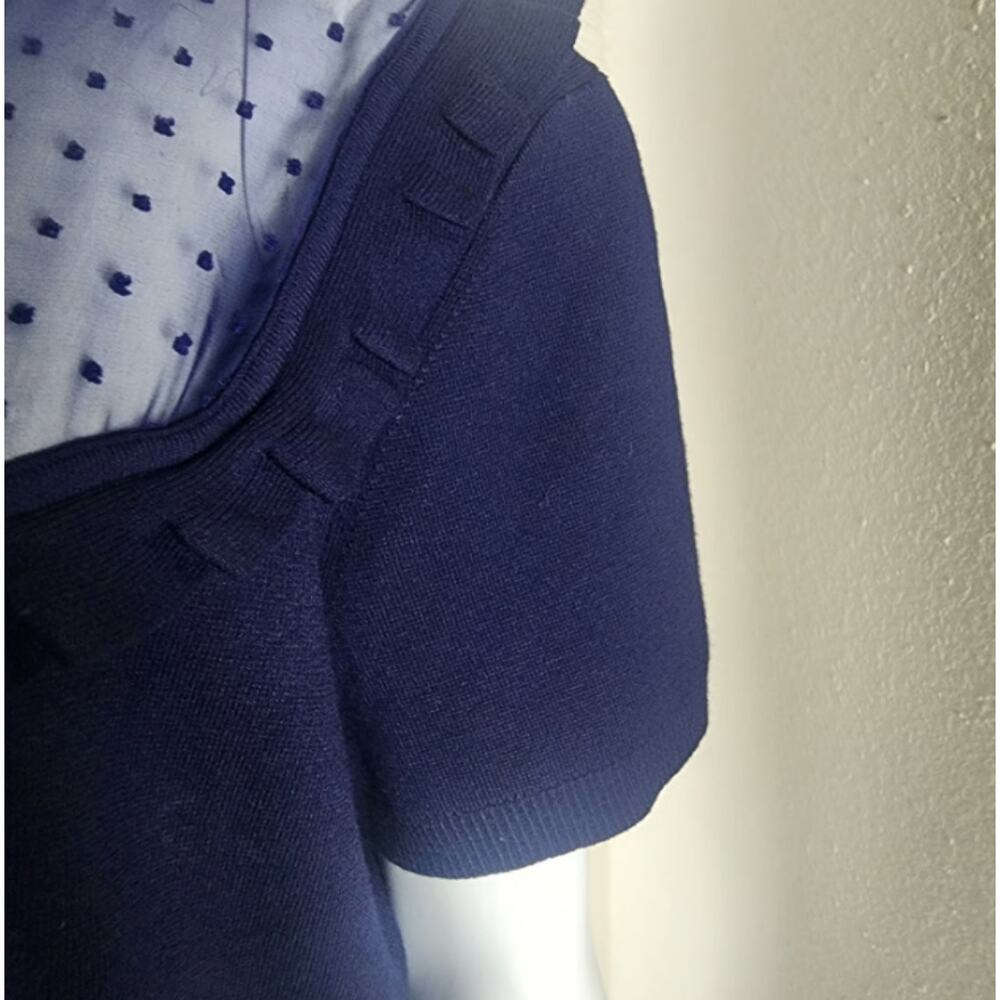 Draper James NWOT Sheer Yoke A-Line Sweater Dress Nassau Navy, Medium - Picture 8 of 10